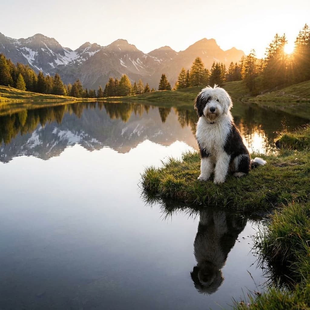 Sheepadoodle in Lakeside Scene style