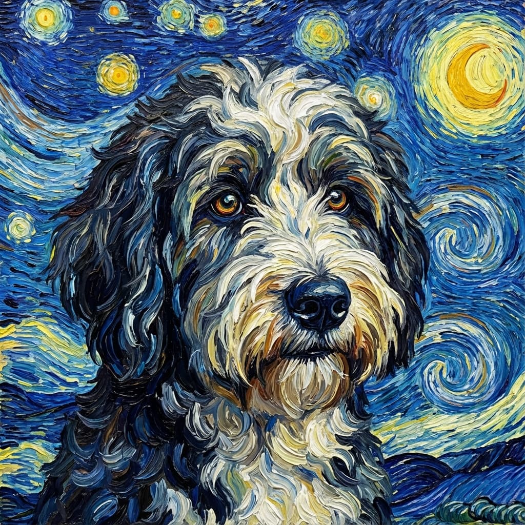 Sheepadoodle in Van Gogh style
