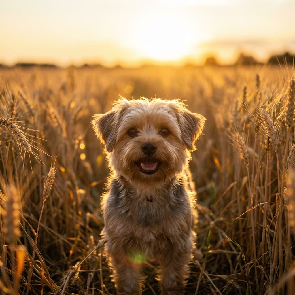 Shorkie in Golden Hour Field style