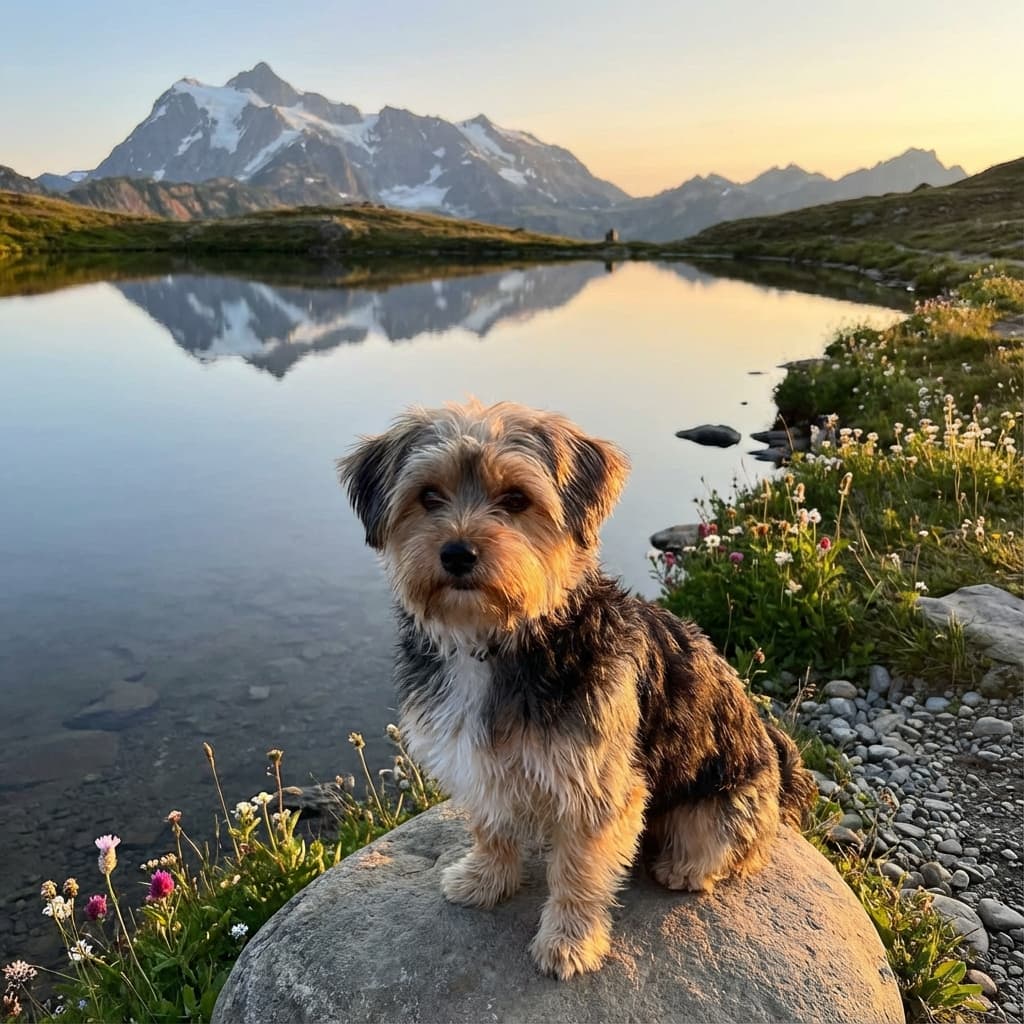 Shorkie in Lakeside Scene style