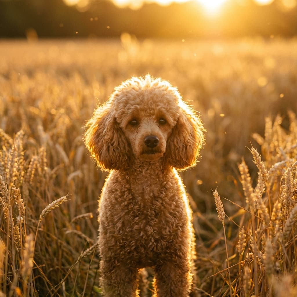 Toy Poodle in Golden Hour Field style