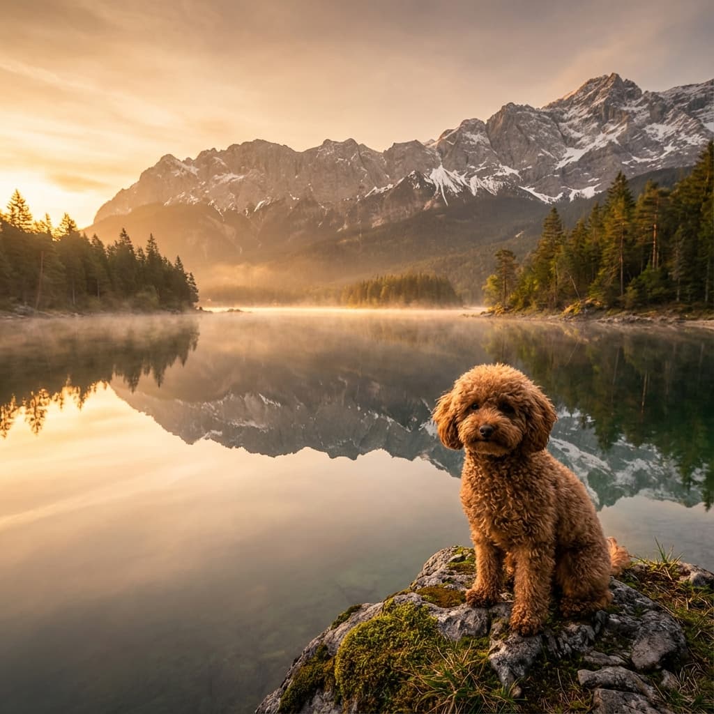 Toy Poodle in Lakeside Scene style