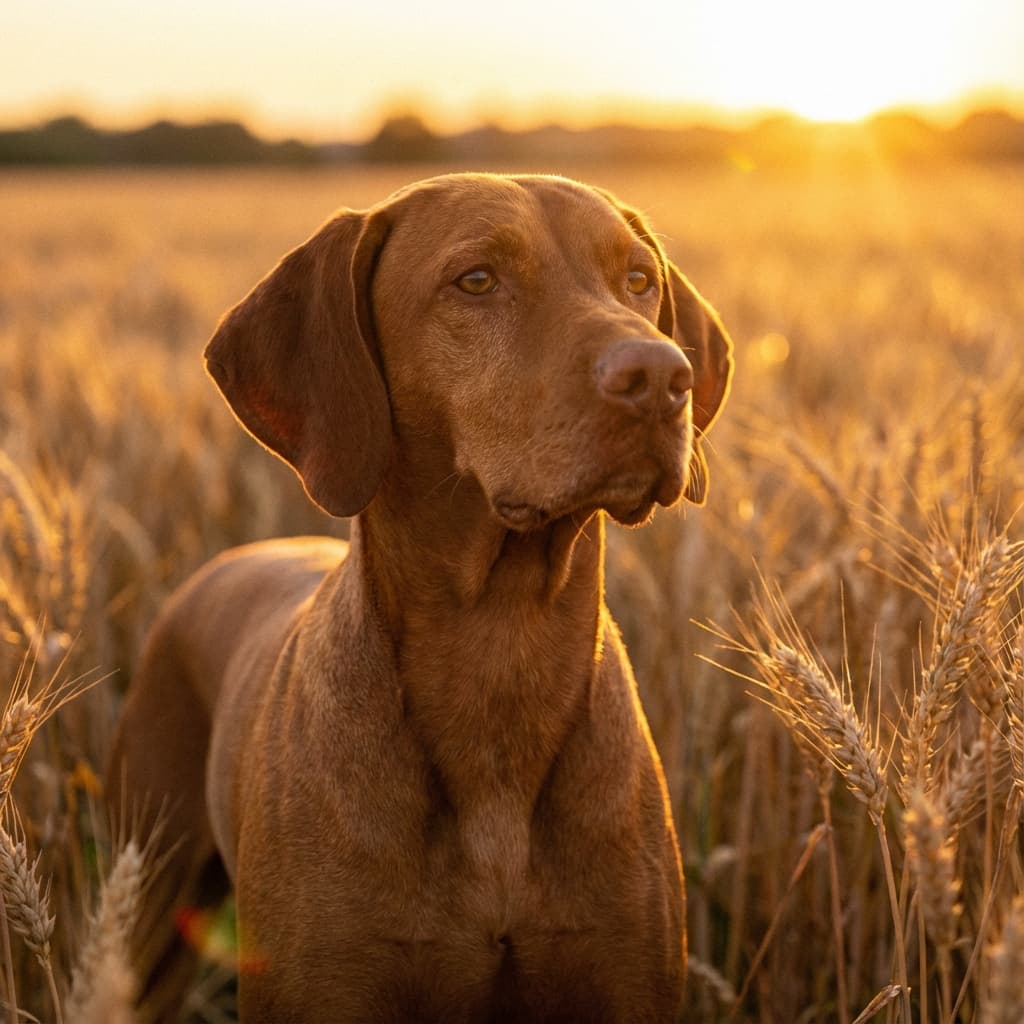 Vizsla in Golden Hour Field style
