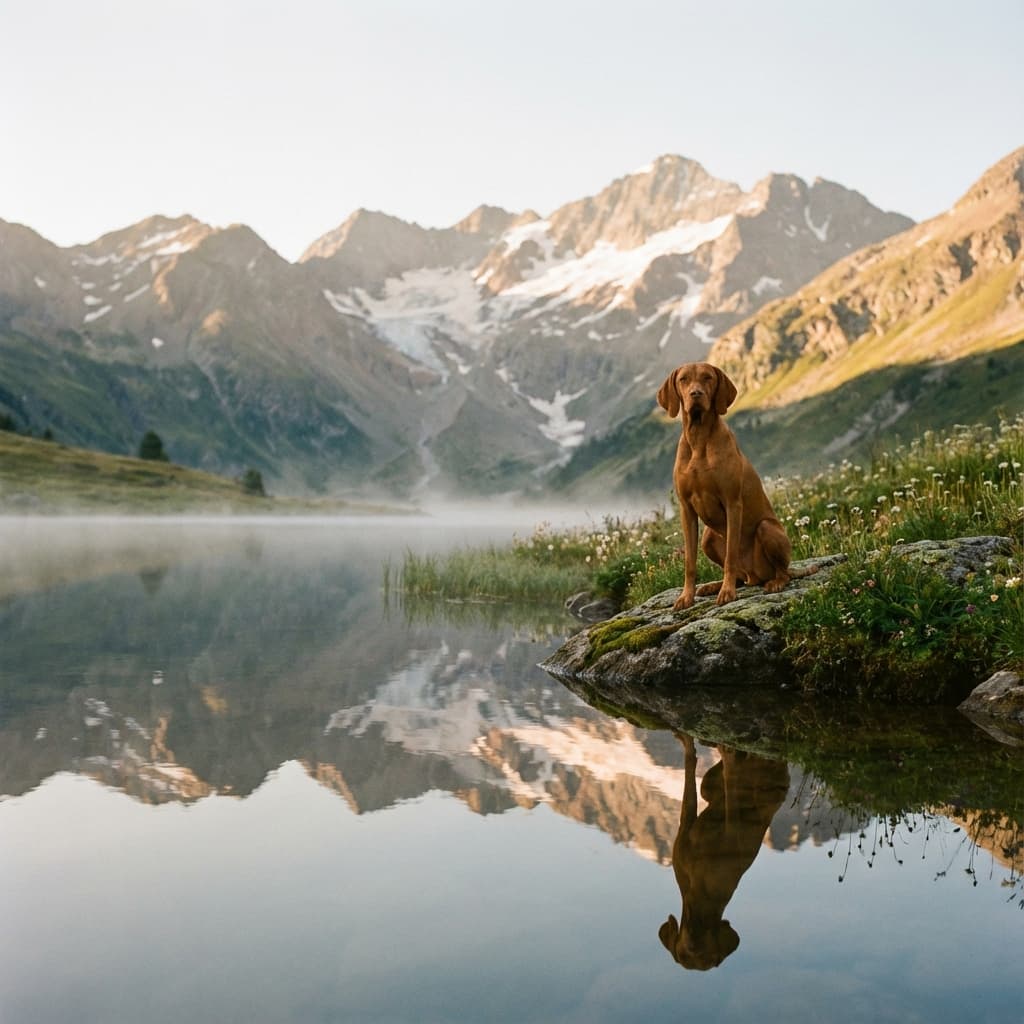 Vizsla in Lakeside Scene style