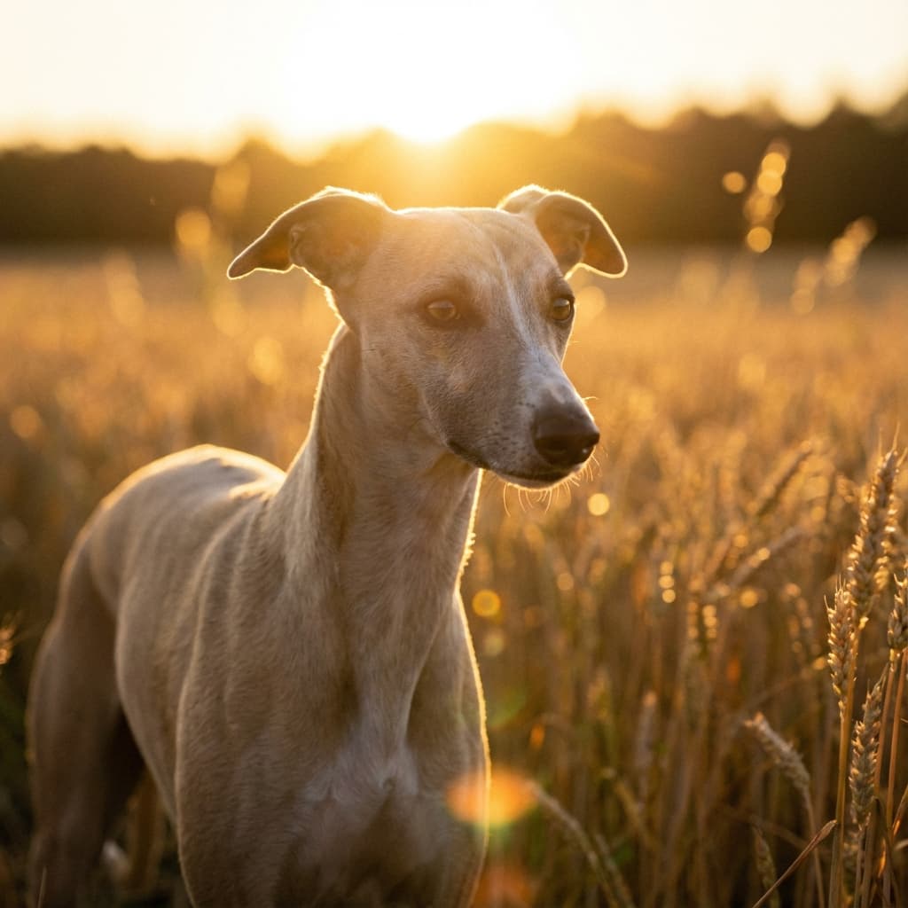 Whippet in Golden Hour Field style
