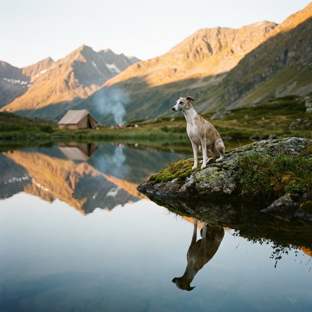 Whippet in Lakeside Scene style