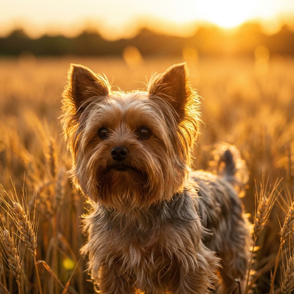 Yorkshire Terrier in Golden Hour Field style