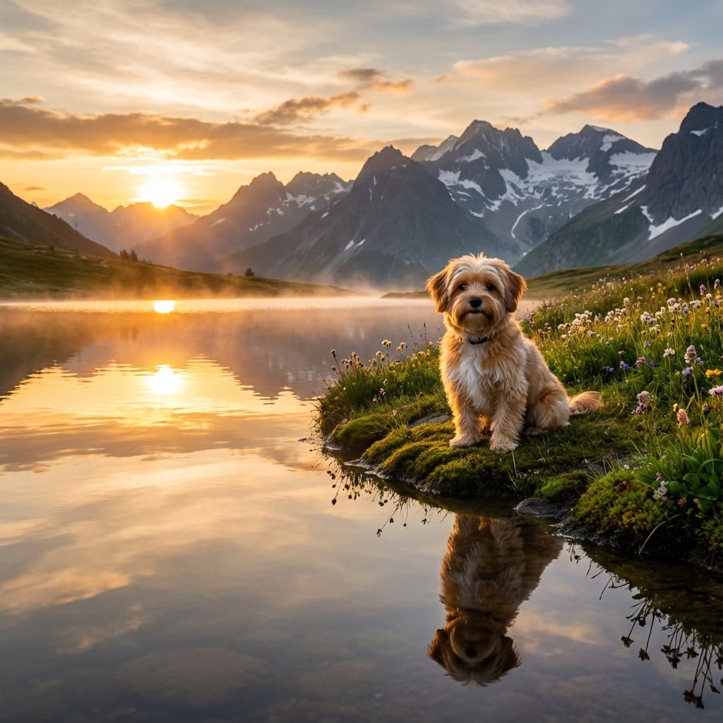 Yorkipoo in Lakeside Scene style