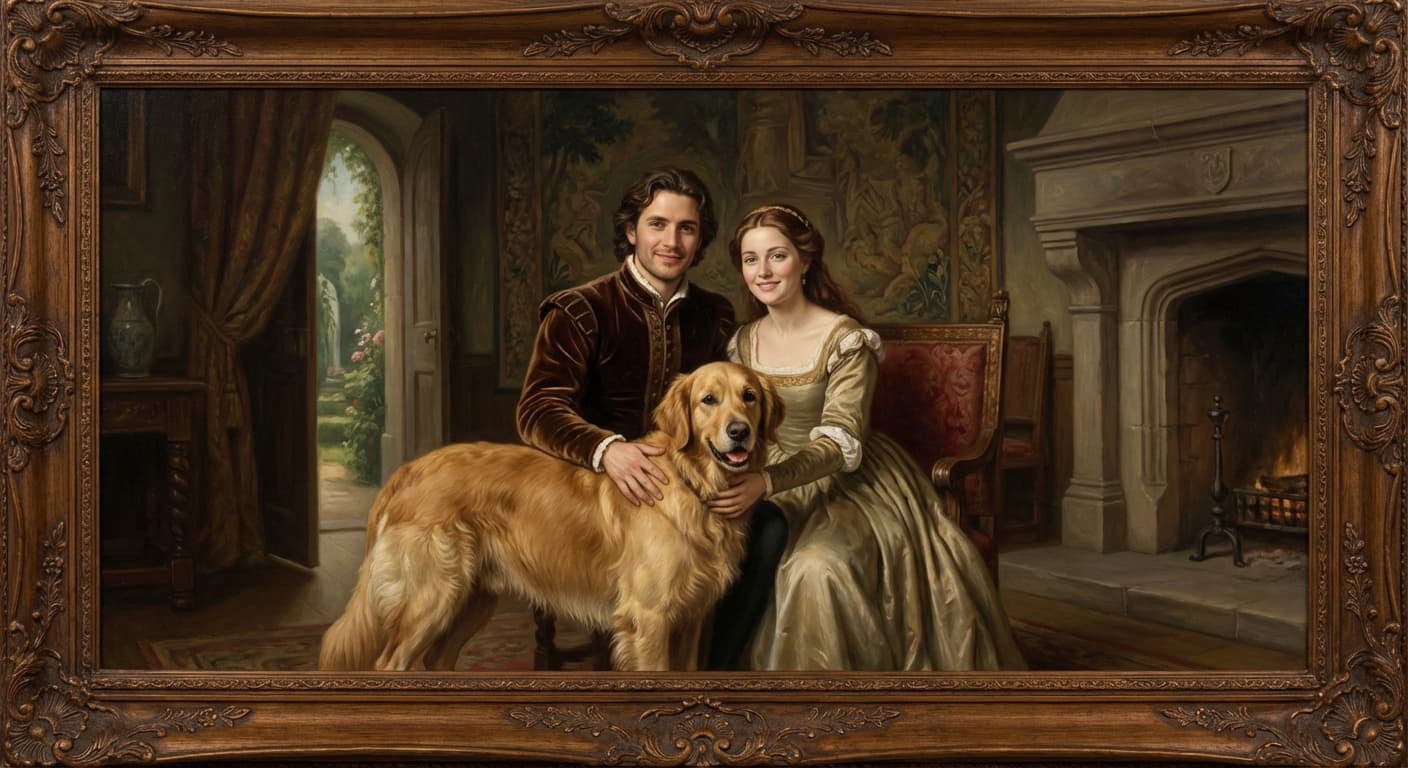 Couple with their dog portrait