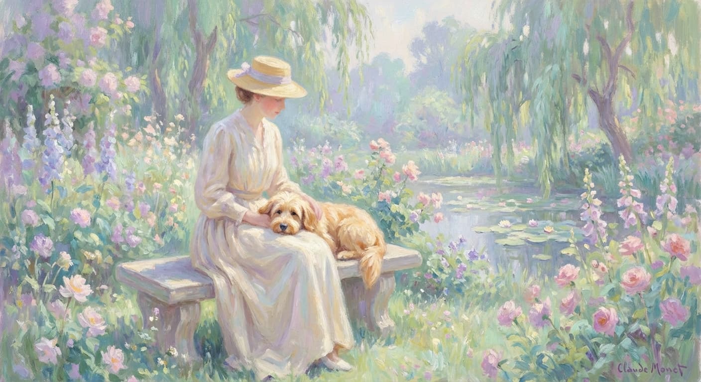 Owner and pet in Monet style
