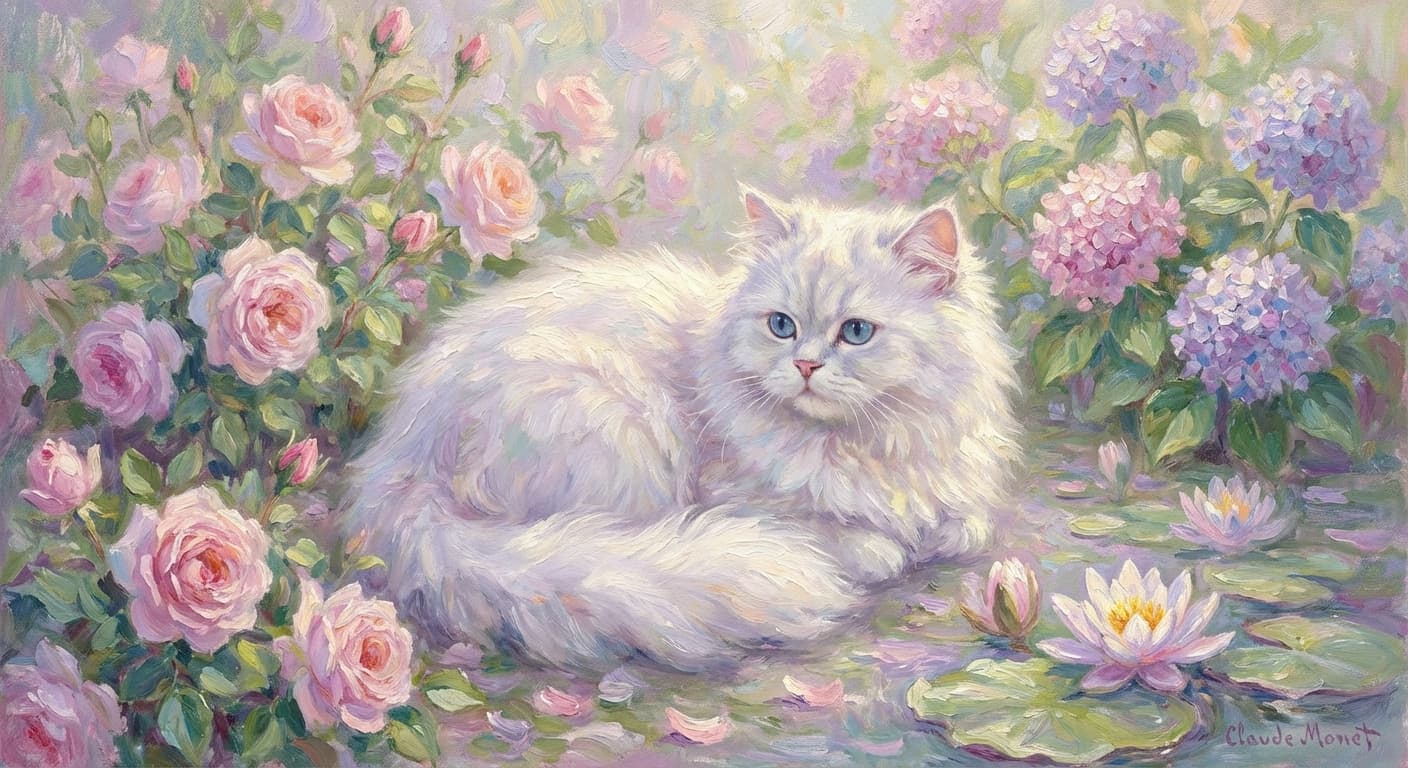 Persian Cat pet portrait in Monet style