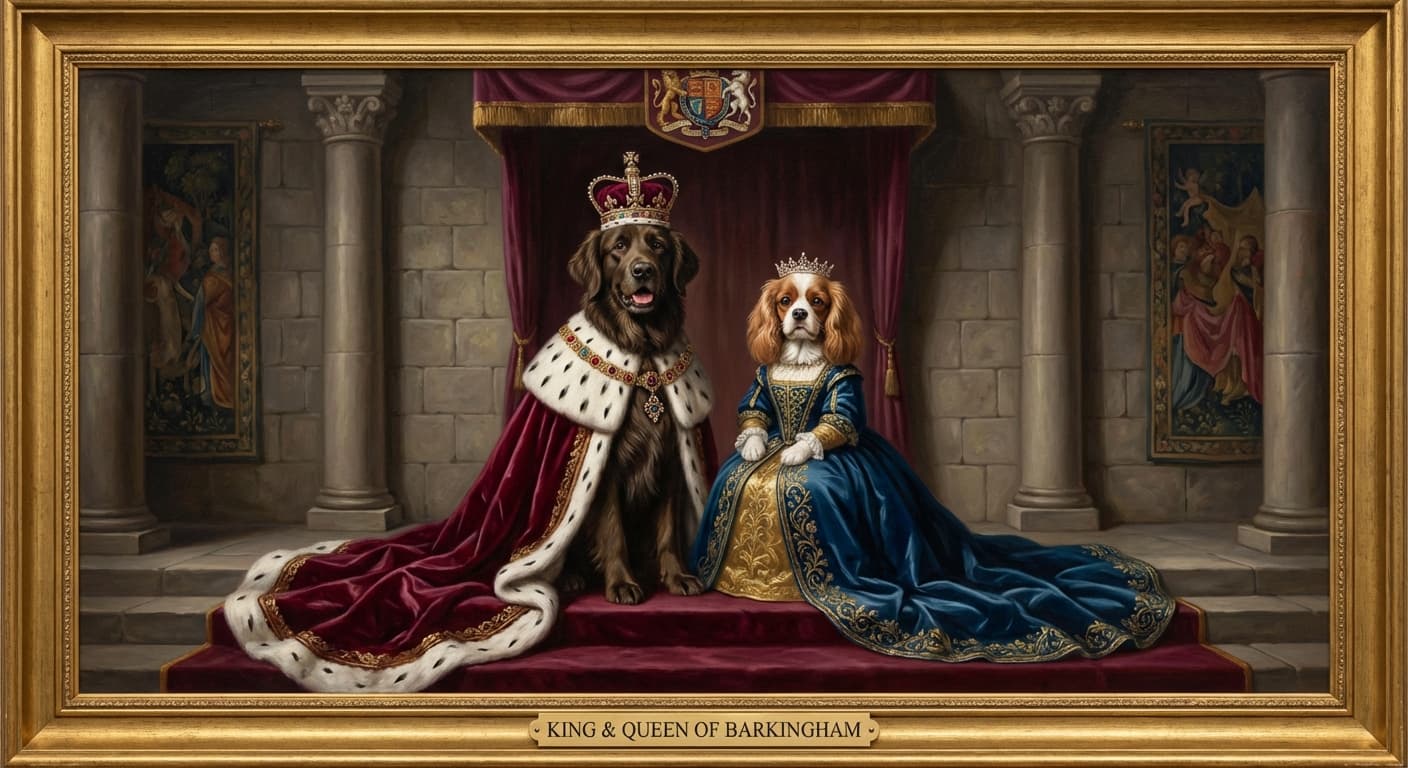 Two dogs in royal portrait style