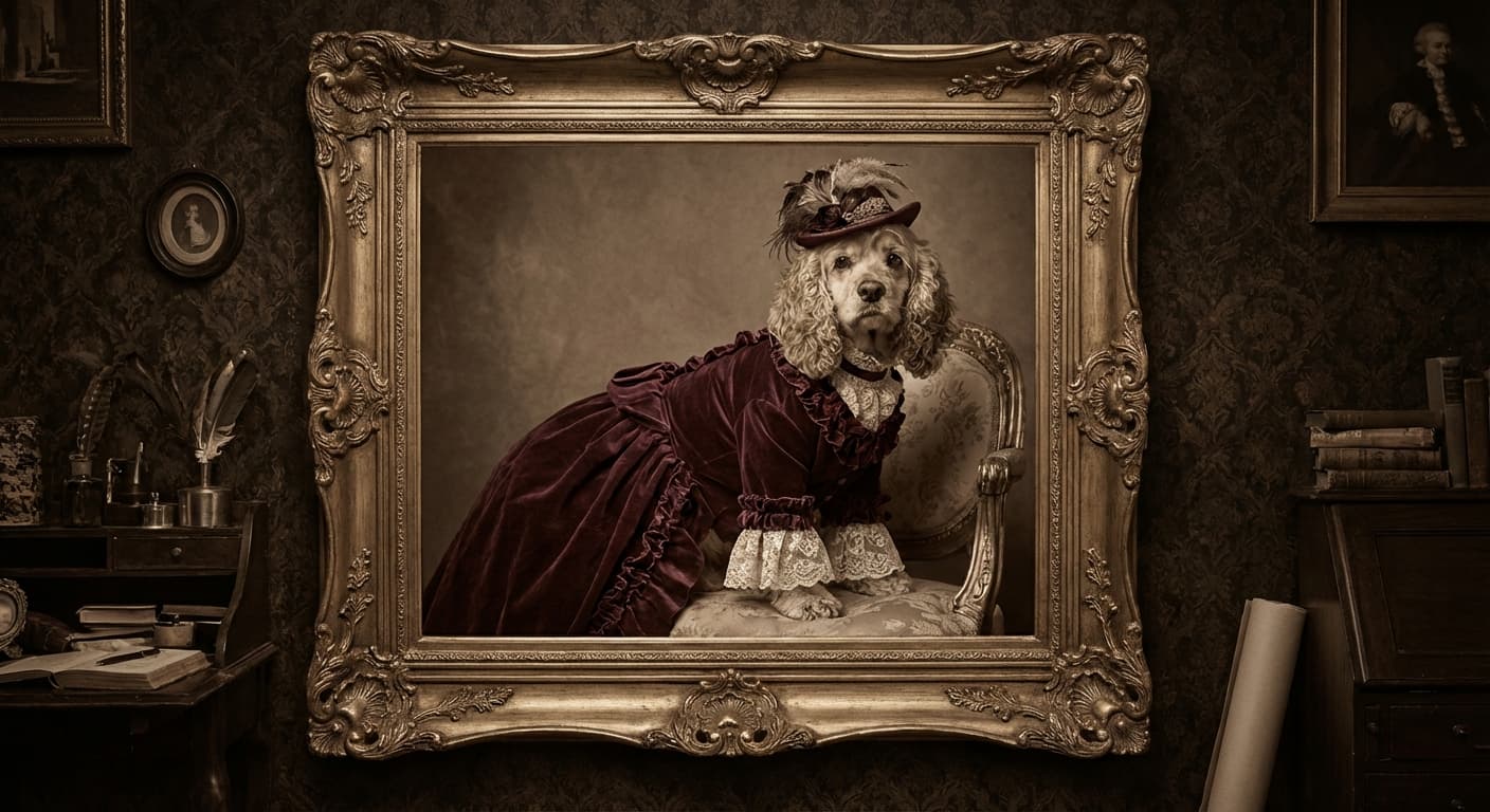 Victorian lady dog portrait