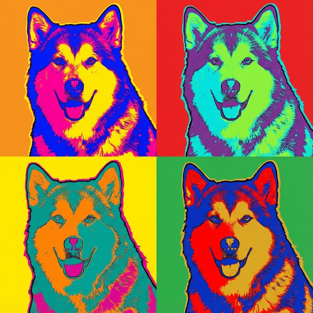 Alaskan Malamute in Warhol style