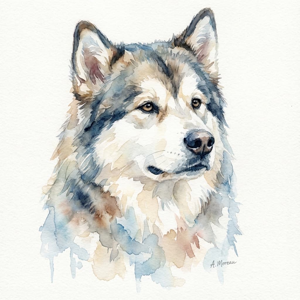 Alaskan Malamute in Watercolor style