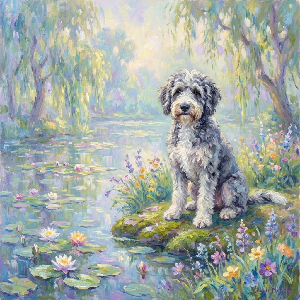 Aussiedoodle in Monet style