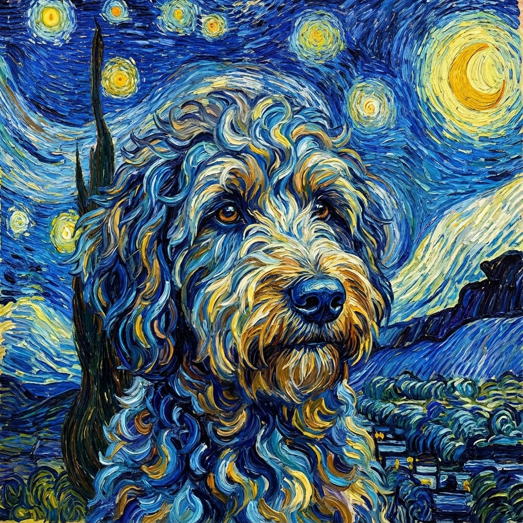 Aussiedoodle in Van Gogh style