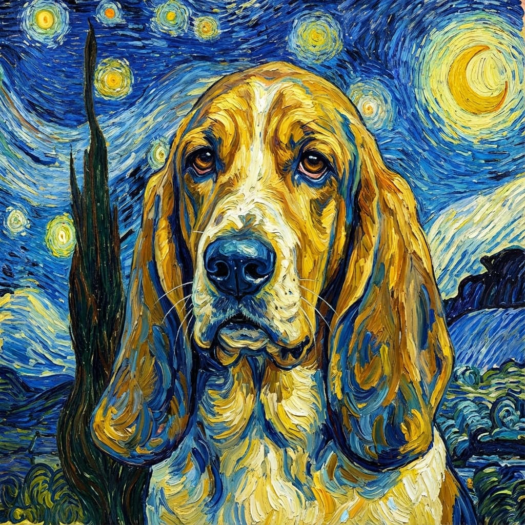 Basset Hound in Van Gogh style