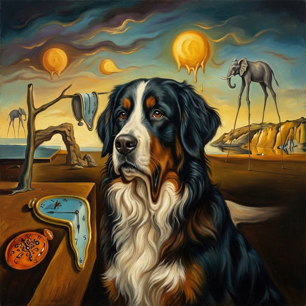 Bernese Mountain Dog in Dali style