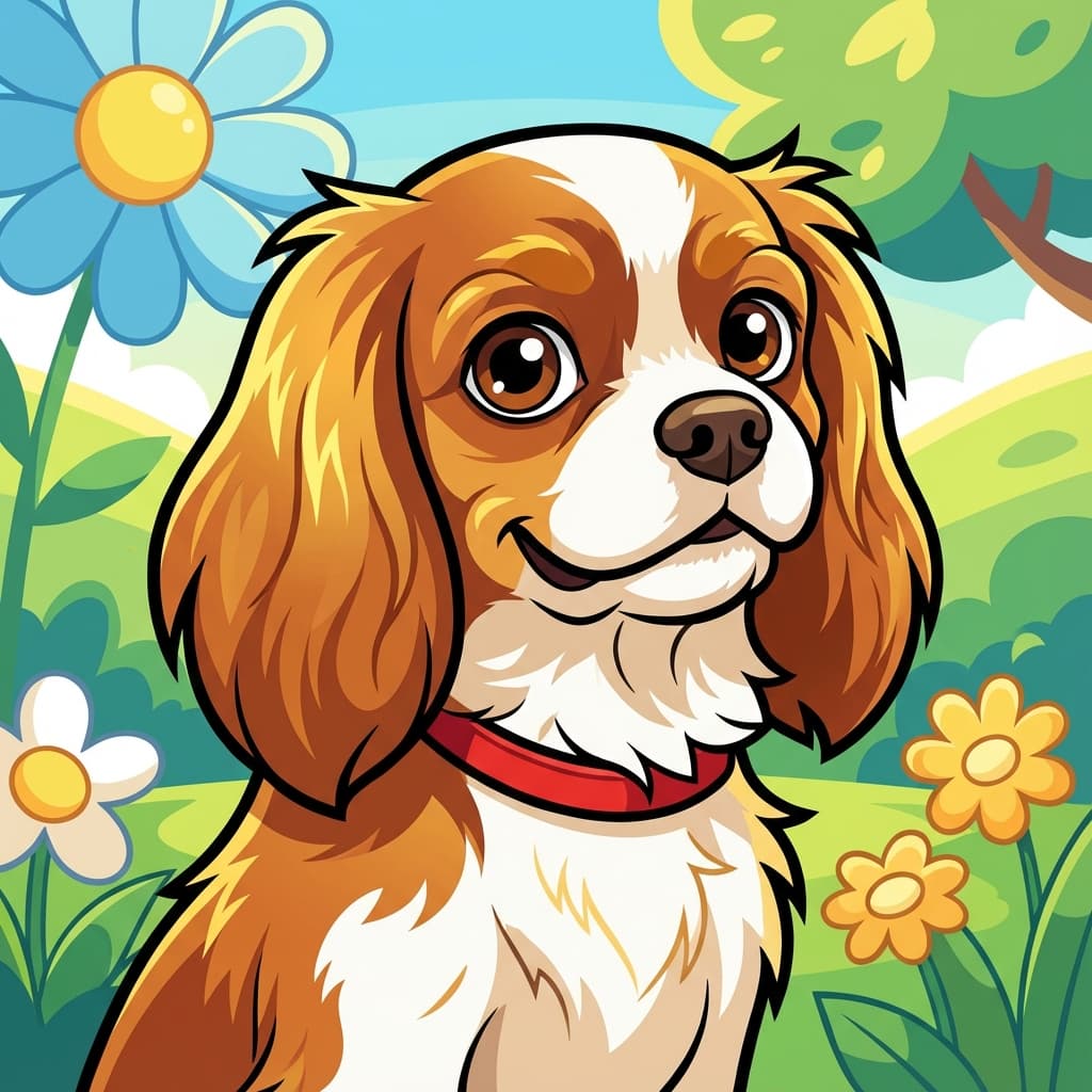 Cavalier King Charles Spaniel in Cartoon style