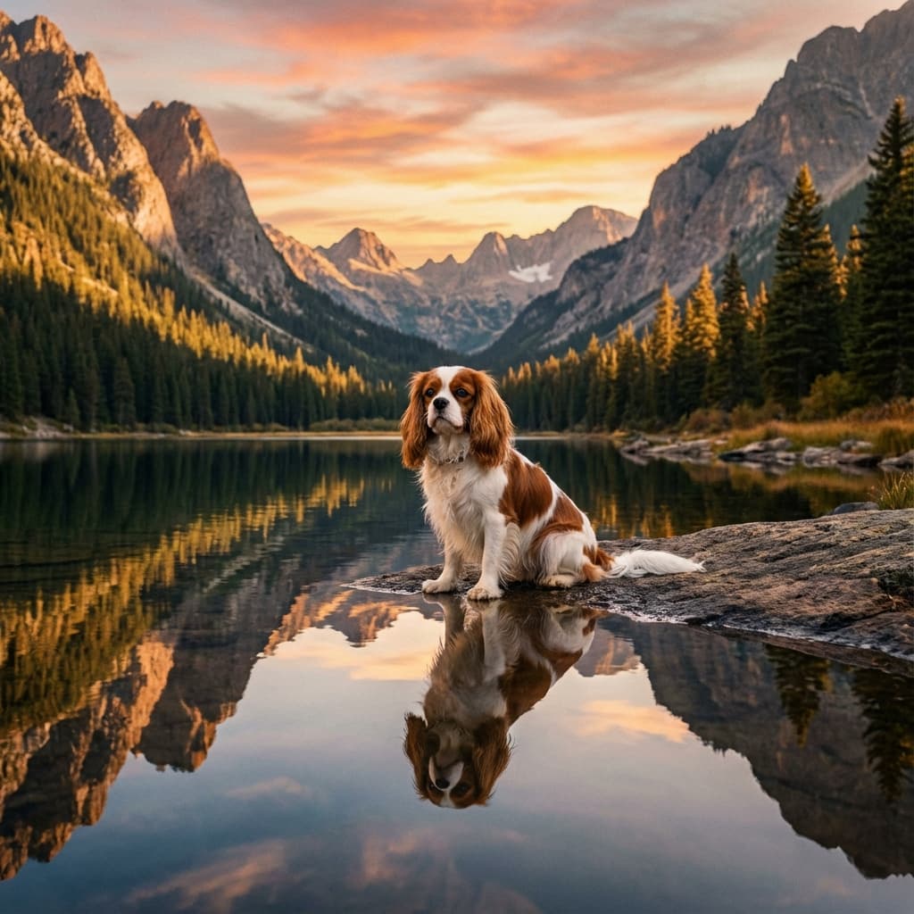 Cavalier King Charles Spaniel in Lakeside Scene style