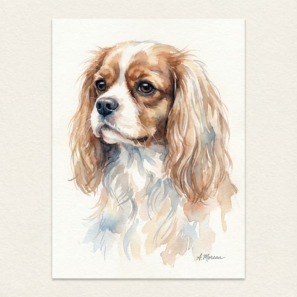Cavalier King Charles Spaniel in Watercolor style