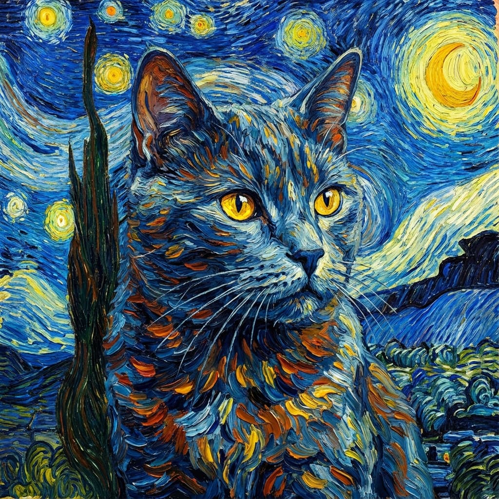 Chartreux in Van Gogh style