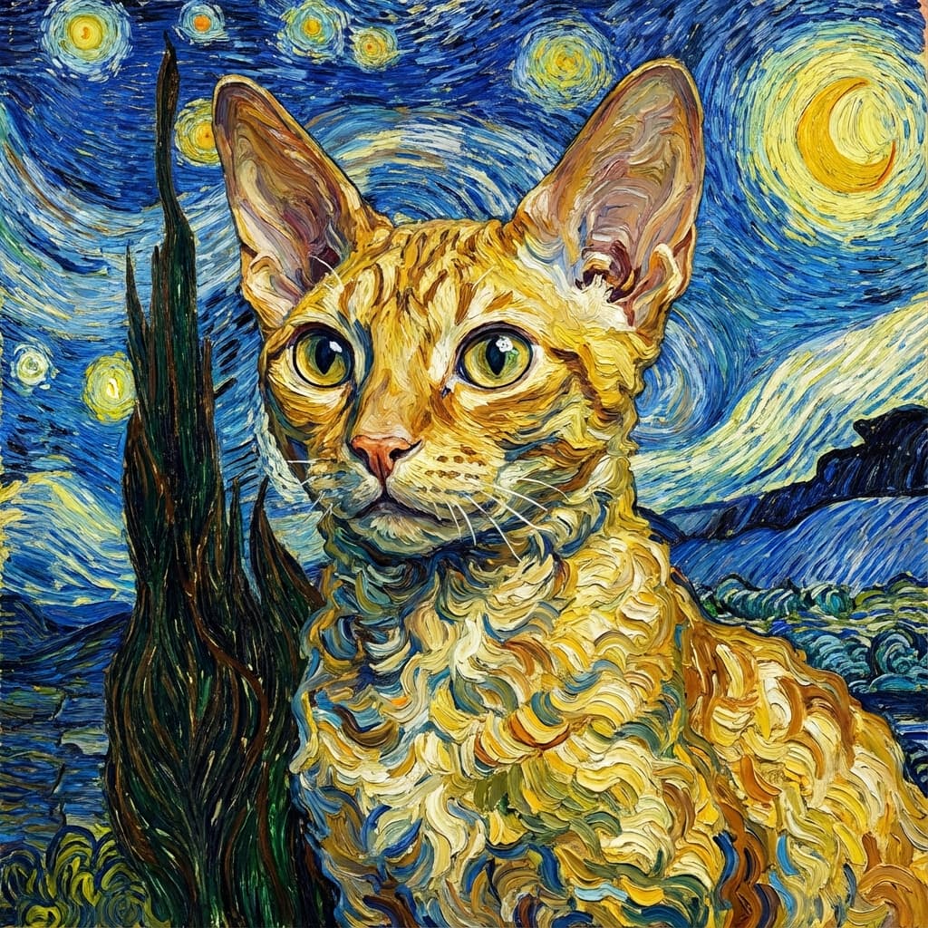 Cornish Rex in Van Gogh style