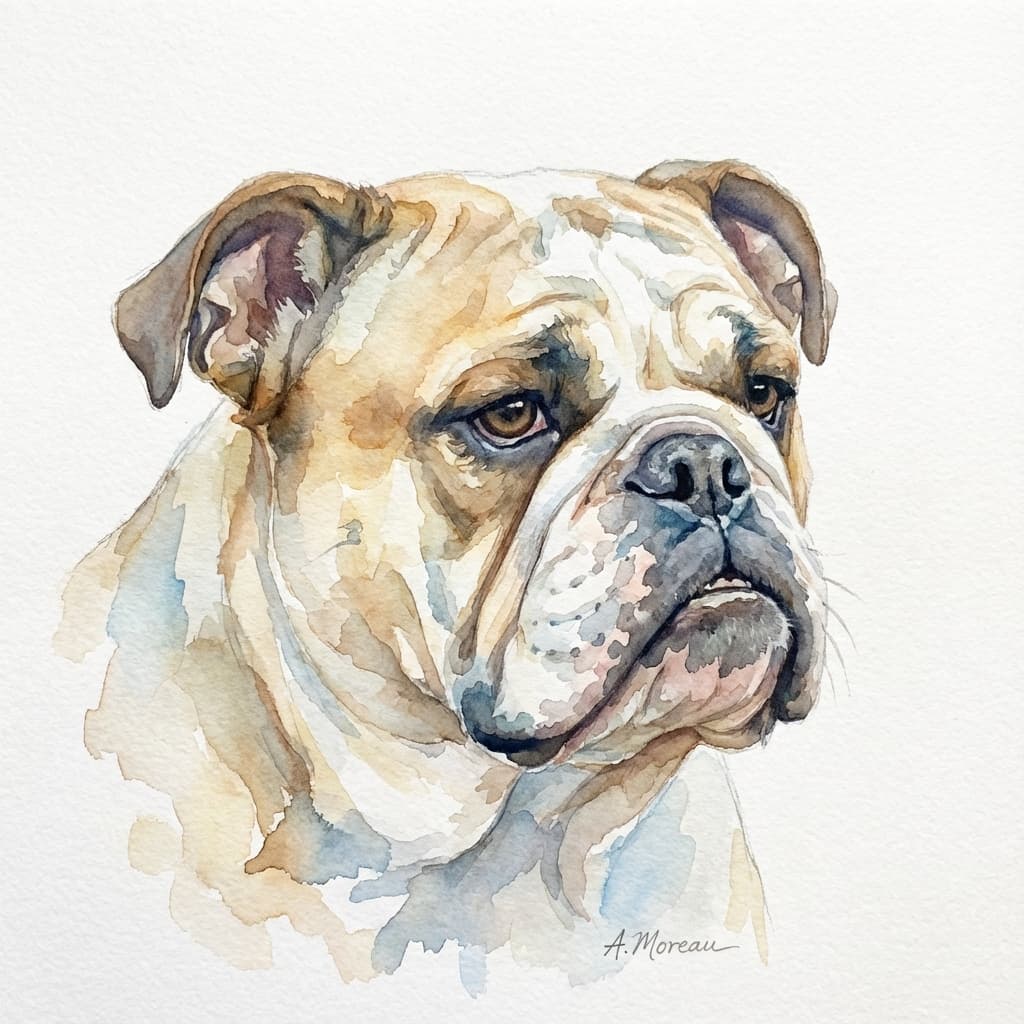English Bulldog in Watercolor style