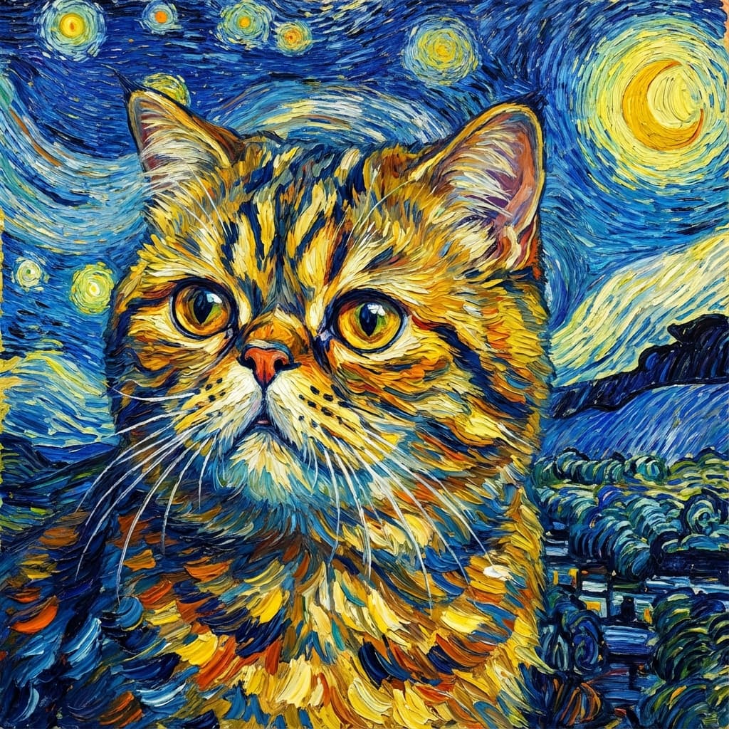 Exotic Shorthair in Van Gogh style