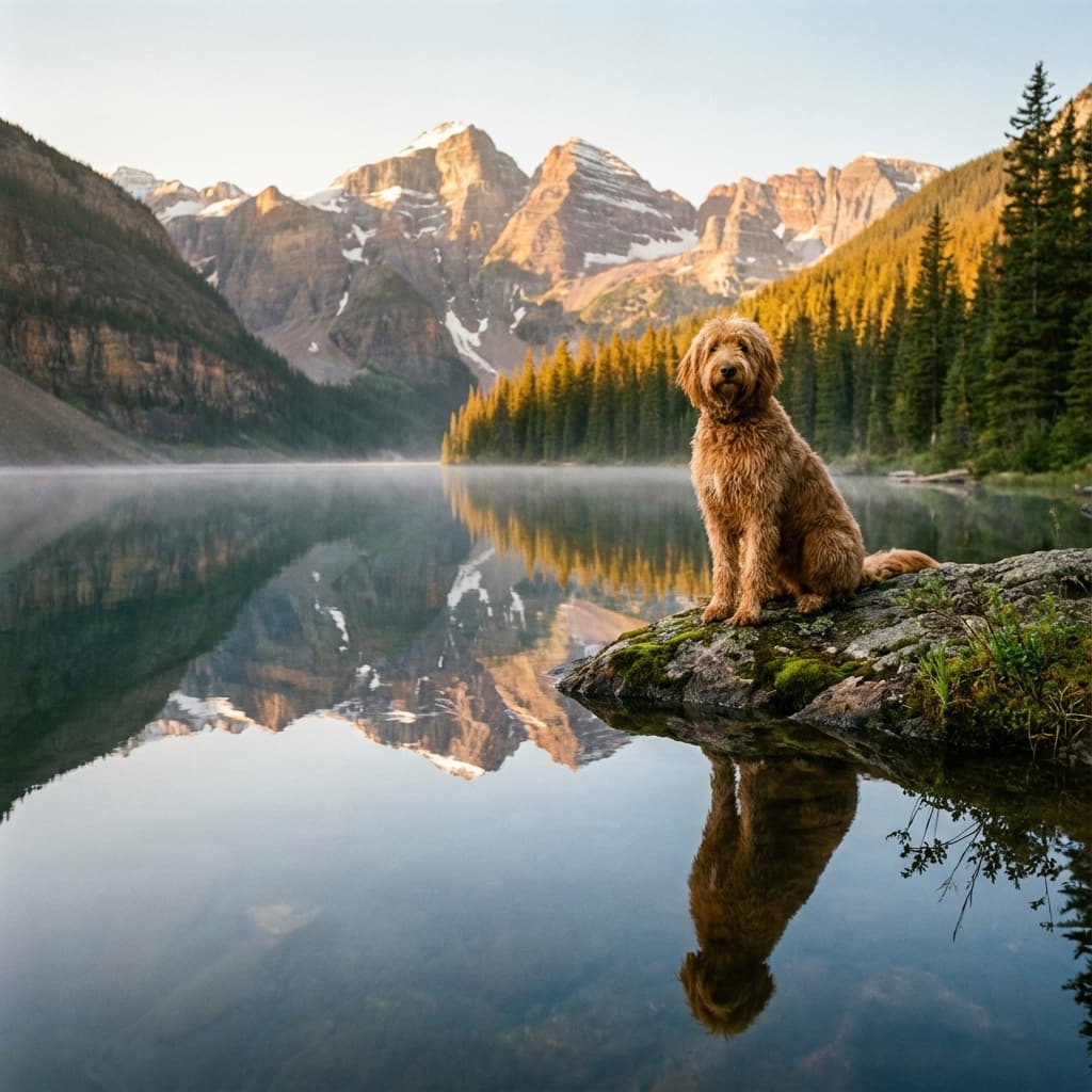 Goldendoodle in Scene Lakeside Style