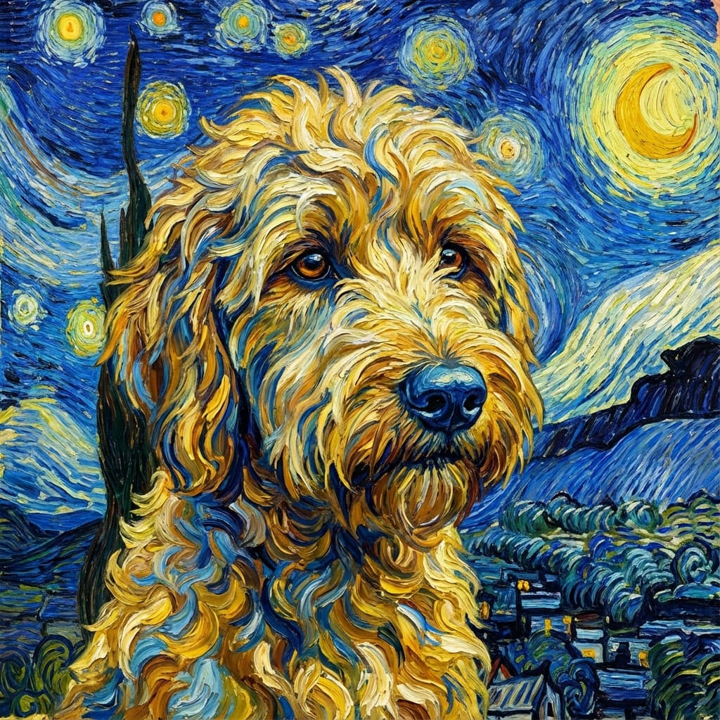 Goldendoodle in Van Gogh style