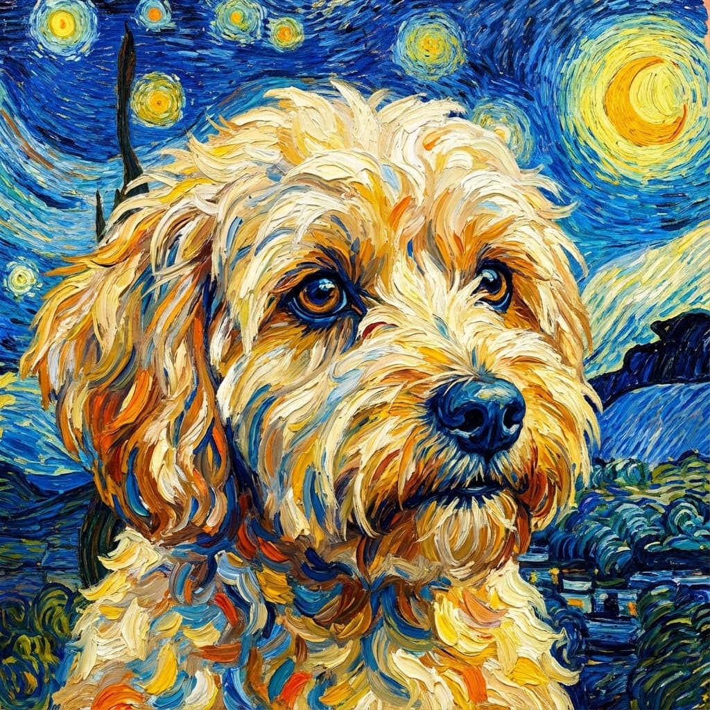 Maltipoo in Van Gogh style