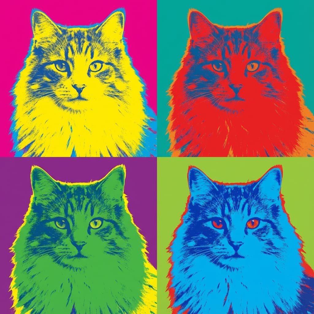 Norwegian Forest Cat in Warhol style