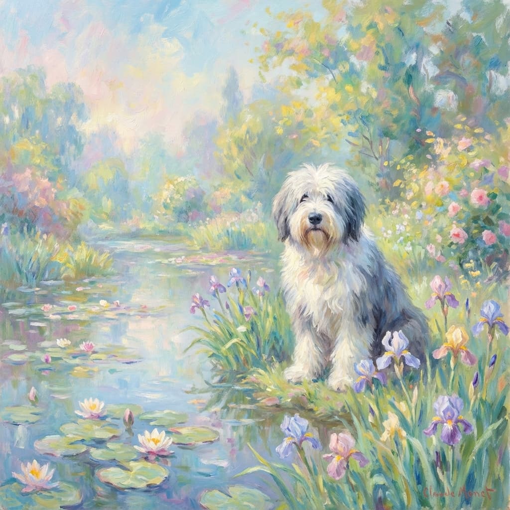 Old English Sheepdog in Monet style