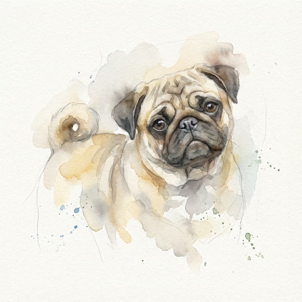 Pug in Watercolor style