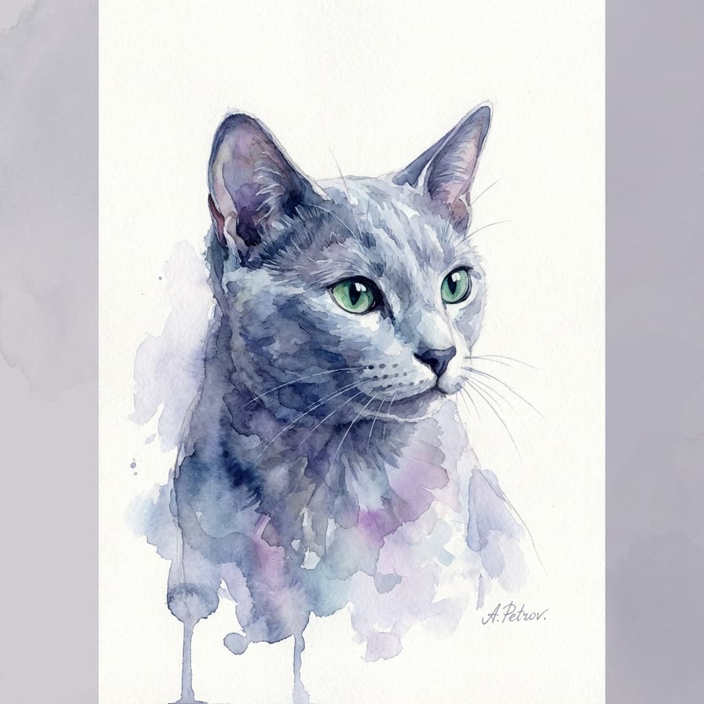 Russian Blue in Watercolor style