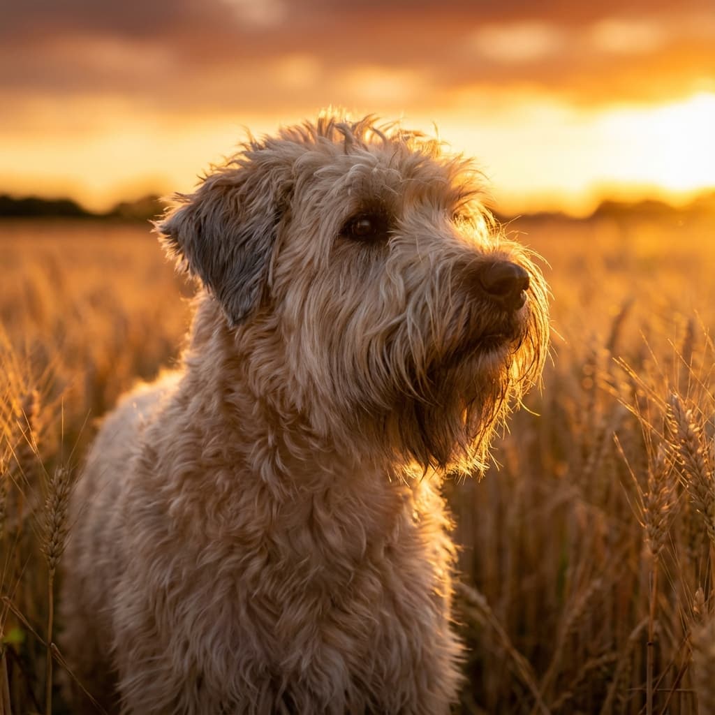 Soft Coated Wheaten Terrier in Golden Hour Field style