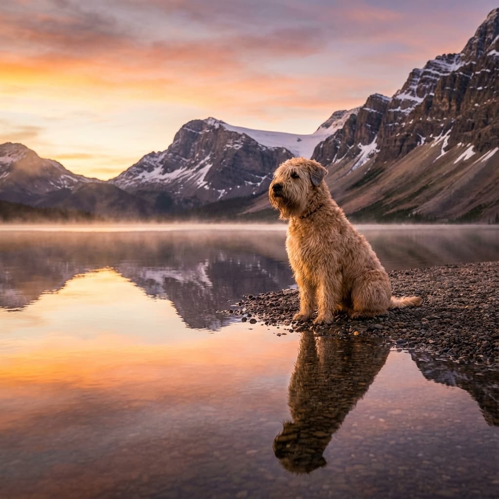 Soft Coated Wheaten Terrier in Lakeside Scene style