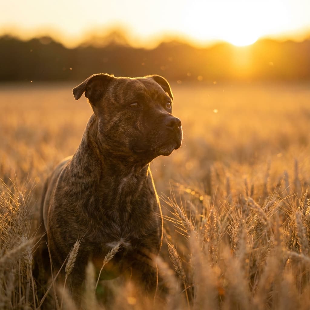 Staffordshire Bull Terrier in Golden Hour Field style