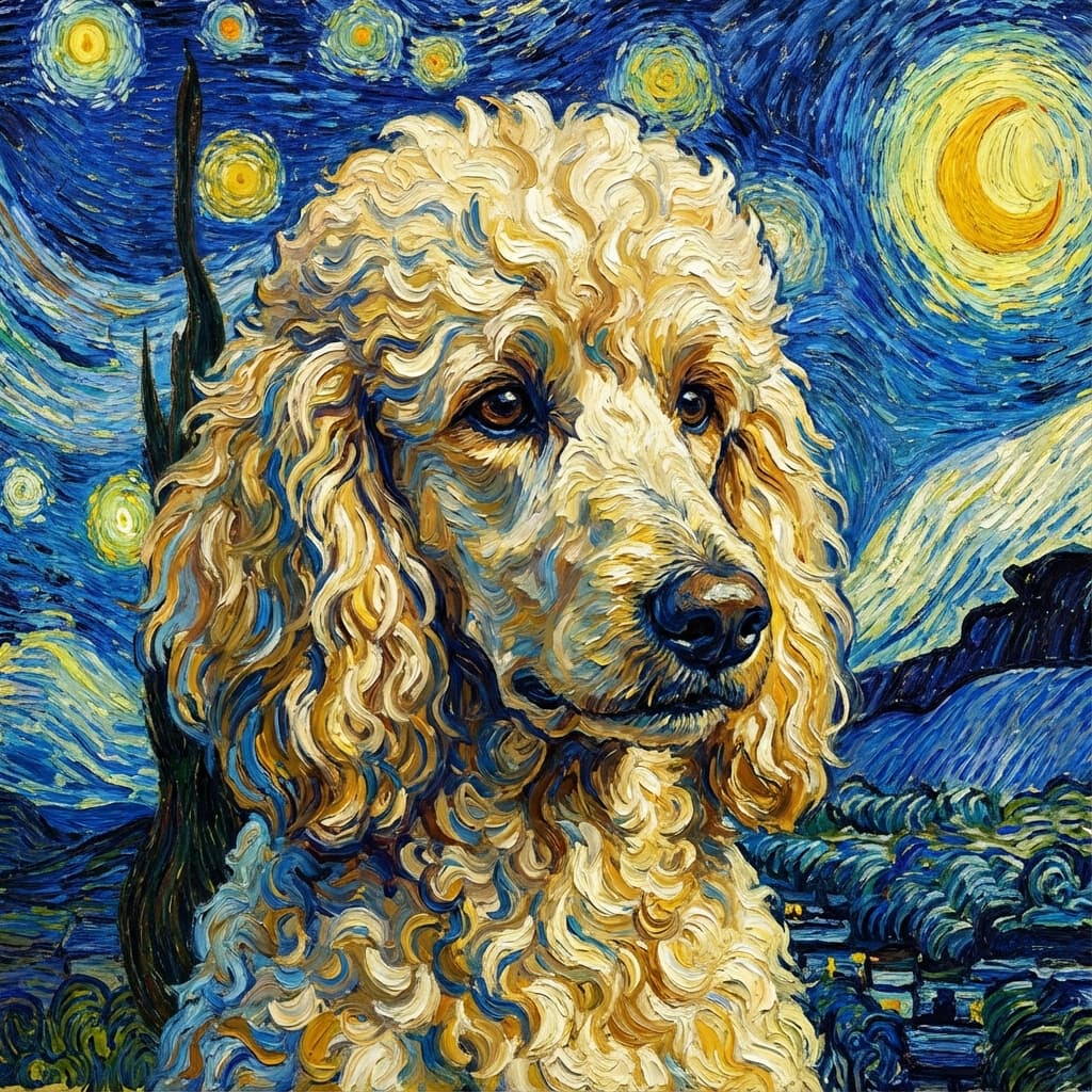 Standard Poodle in Van Gogh style