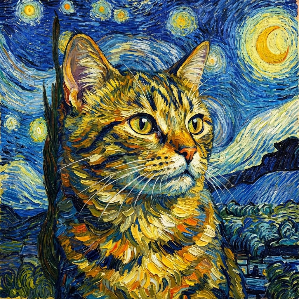 Tabby Cat in Van Gogh Style