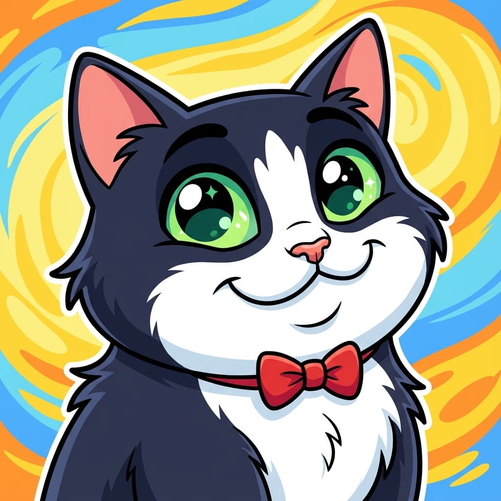 Tuxedo Cat in Cartoon style