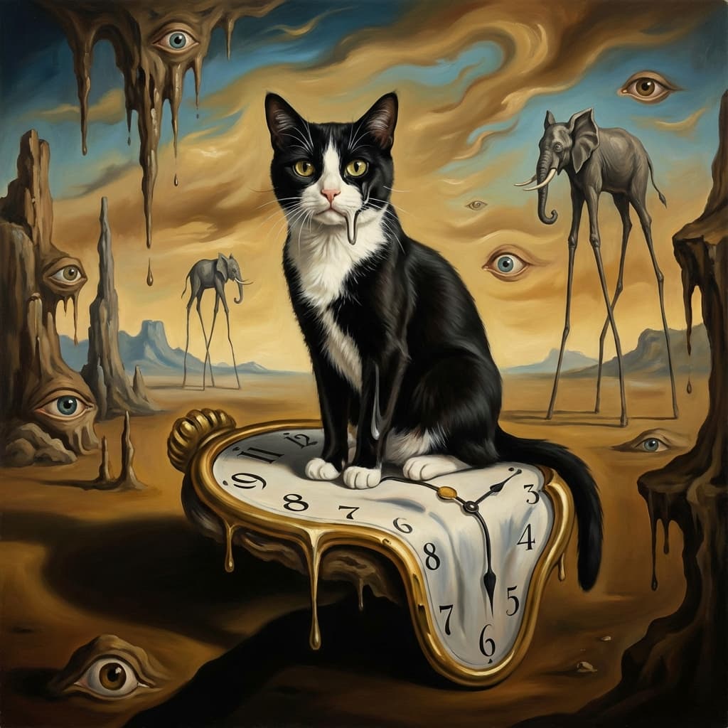 Tuxedo Cat in Dali style