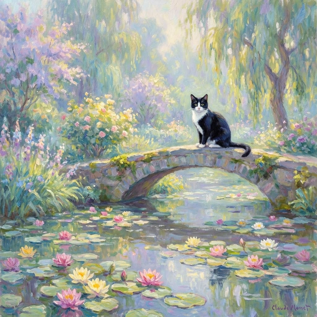 Tuxedo Cat in Monet style