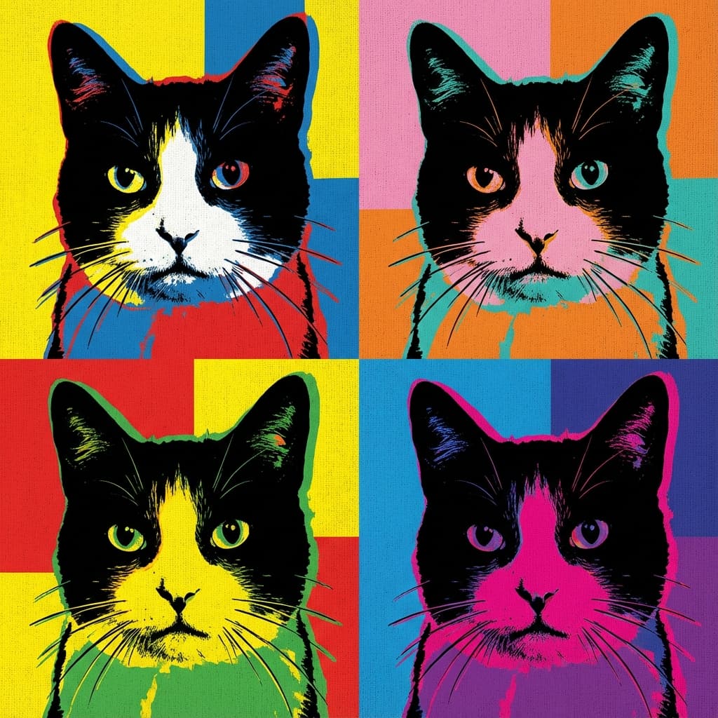 Tuxedo Cat in Warhol style