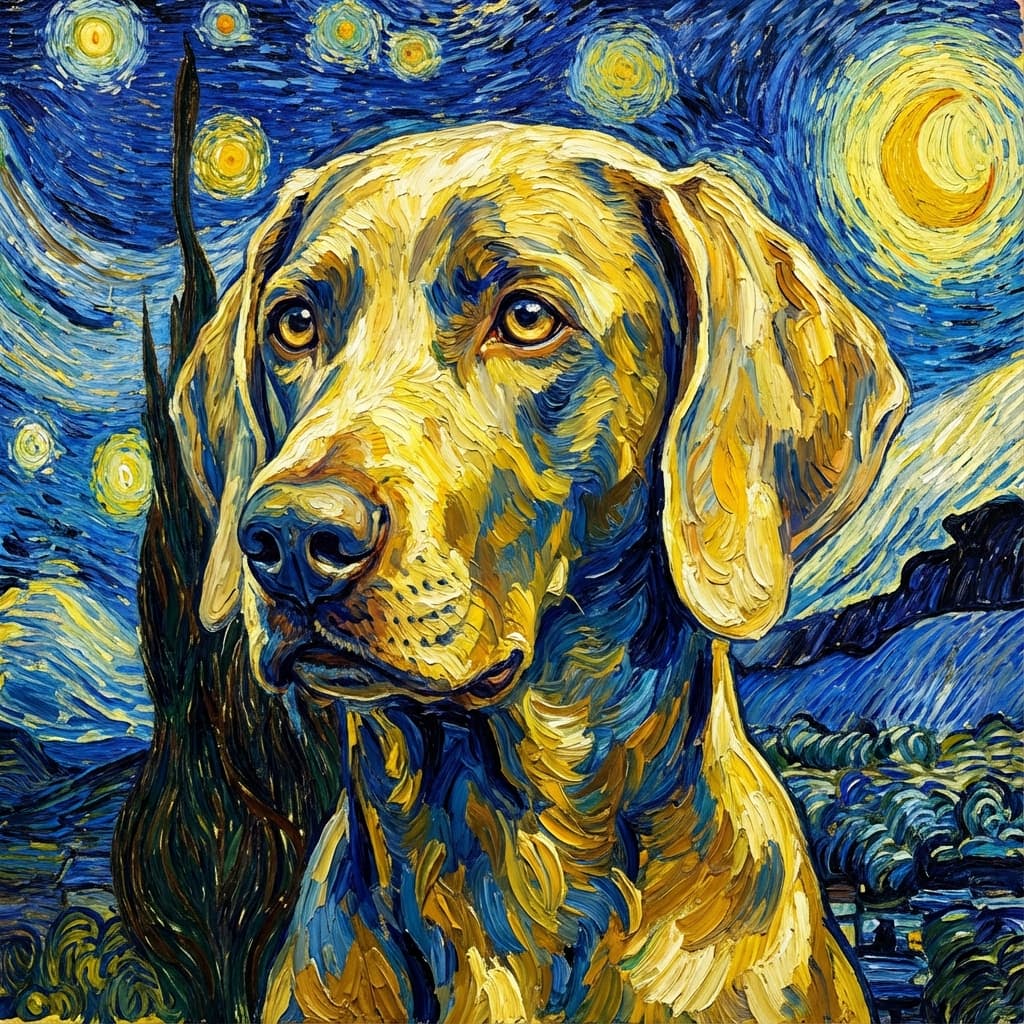 Weimaraner in Van Gogh style